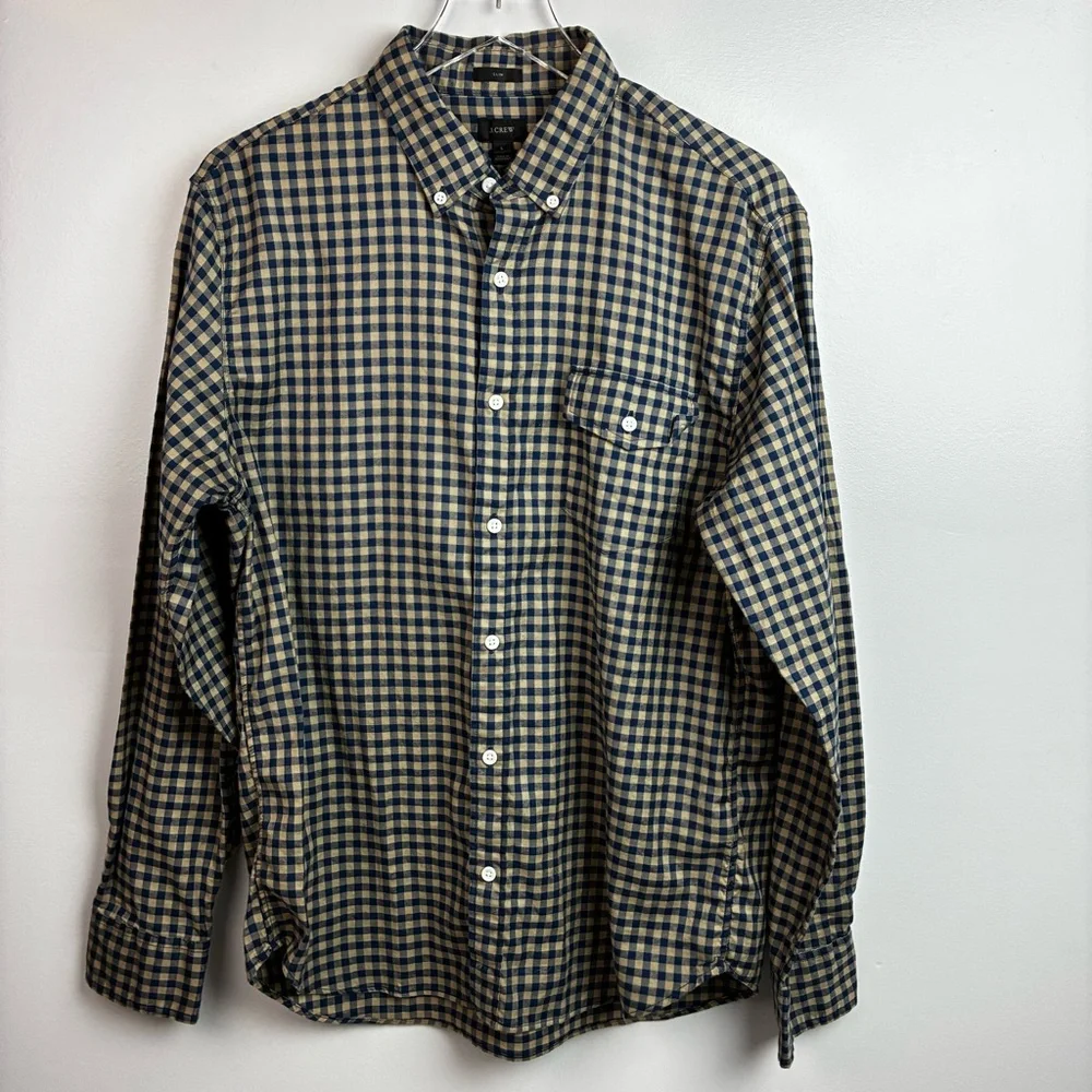 J. Crew NWT Gingham Khaki & Blue Checked Shirt